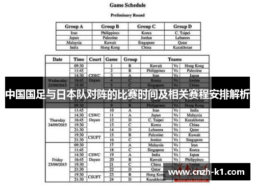 中国国足与日本队对阵的比赛时间及相关赛程安排解析